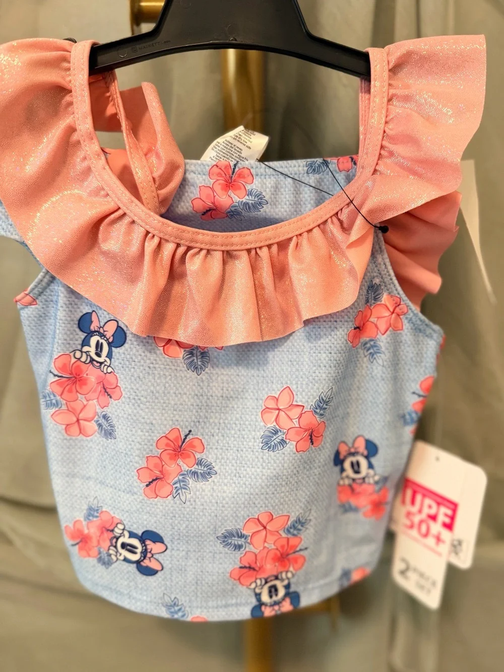 Disney Minnie Mouse Blue Floral Ruffle 2 Piece Swimsuit